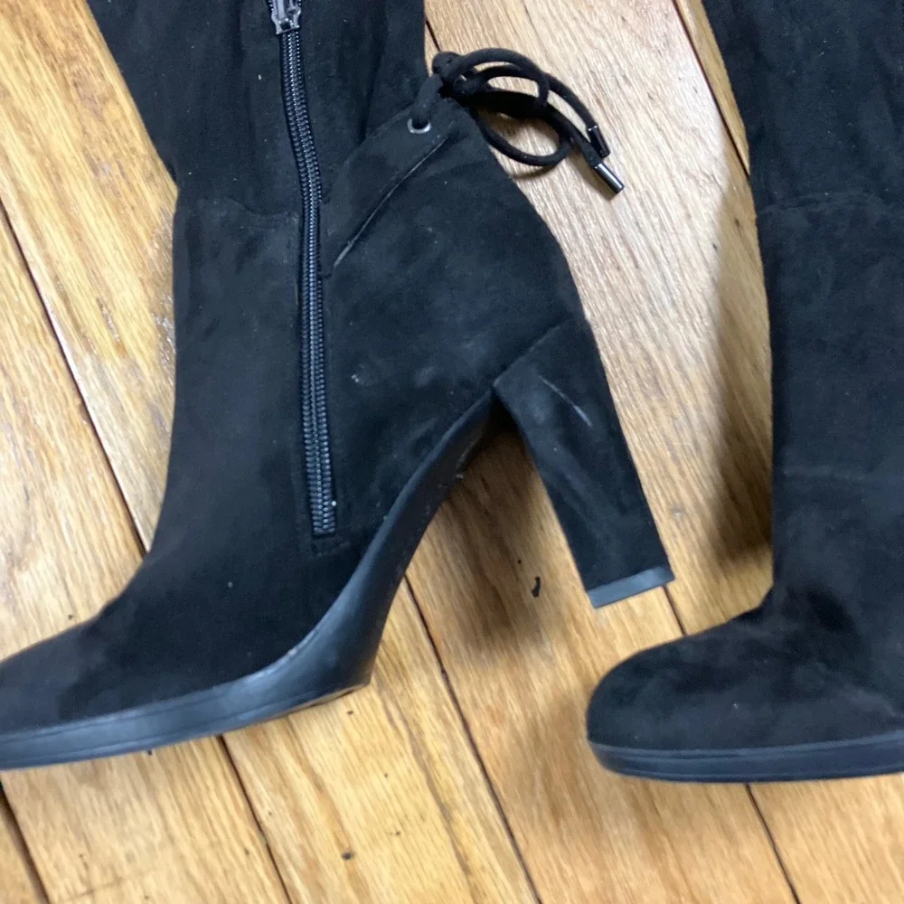 Franco Sarto‎ Ivorie Black Faux Suede Over The Knee Block Heel Boots Womens 6.5M